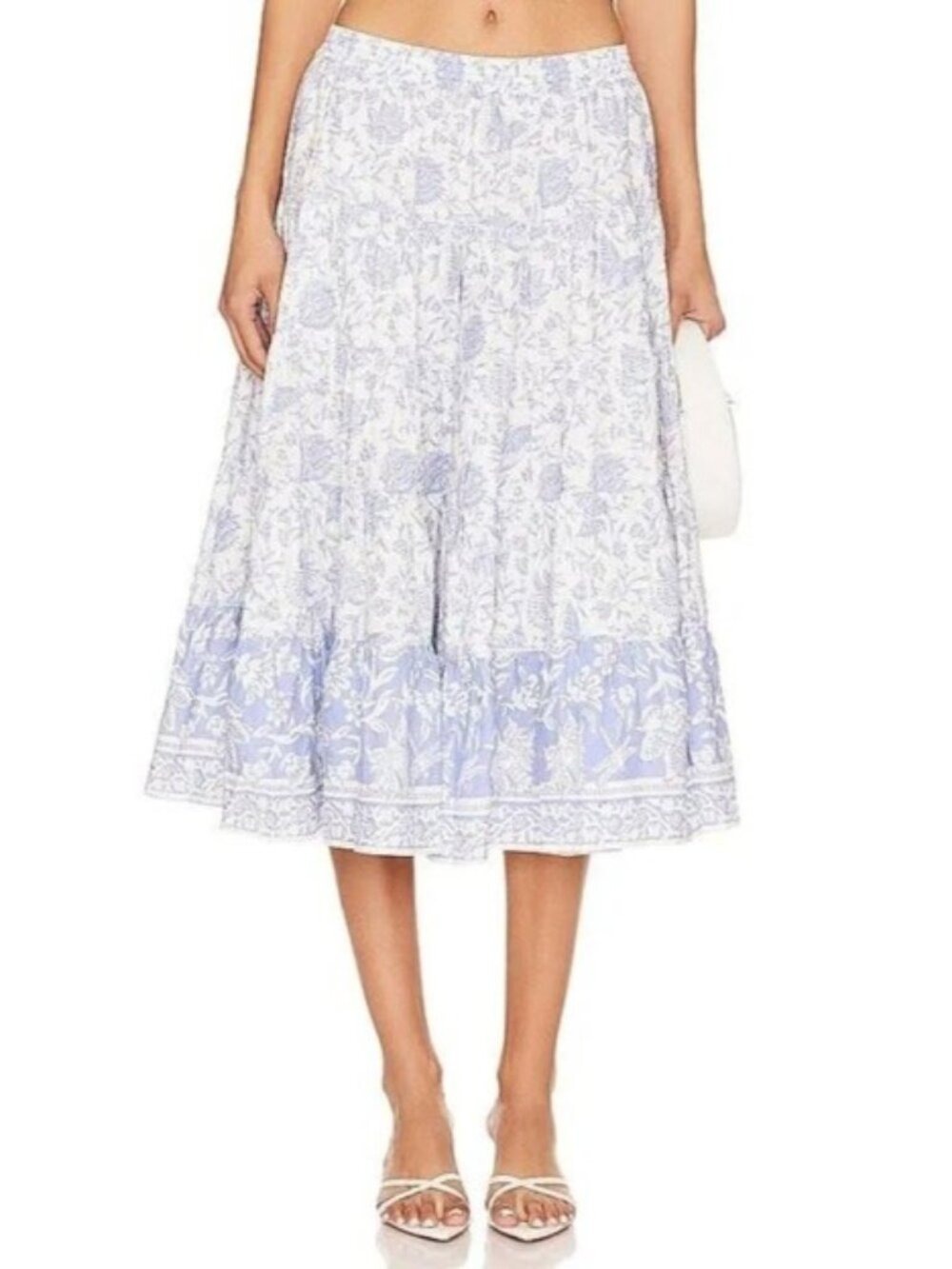 Free People Full Swing Midi Skirt Blue Heron Printed Floral Cottagecore M - Picture 3 of 10
